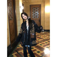 AEMAPE復古重工豹紋開(kāi)衫毛衣女2025秋冬加厚保暖提花設計感磨破慵懶開(kāi)衫 黑色 均碼 80-130斤