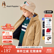 暇步士（Hush Puppies）童裝兒童厚風衣冬季新款男女大童純色搖粒絨外套時尚厚風衣 暖卡其 150 cm