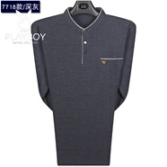 花花公子（PLAYBOY）中年高端t恤男秋裝男士長(cháng)袖t恤圓領(lǐng)寬松中老年人男裝40-50歲上衣 7718-深灰色 M 170/50 (適合125-145斤)