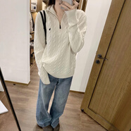 小紅書(shū)爆款白色半拉鏈中長(cháng)款針織衫絞花紋毛衣慵懶高級感秋冬女20 白色[針織衫女2025新款/韓系早秋 S[推薦80-95斤] 均碼