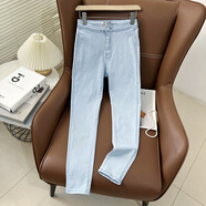 ANTCITY 202025年春夏新款高腰高彈力緊身牛仔褲顯瘦提臀鉛筆褲煙管褲女春潮 淺藍色 XS _80-88斤