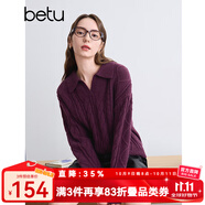 百圖betu女裝冬季新款毛衣翻領(lǐng)提花寬松休閑舒適毛衣女2410T39 梅子色 L