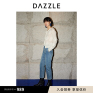 DAZZLE地素 毛針織衫2024春新款女裝溫柔風(fēng)立體貓咪繡花開(kāi)衫上衣 白色 XS