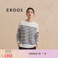 ERDOS 羊毛寬松九分袖法式?；陾l紋一字領(lǐng)女套衫針織衫 白 L 170/88A