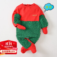 G.duck小黃鴨嬰兒爬行服寶寶拖地爬爬服兒童連體衣服春秋裝懶人擦地薄款 圣誕款包手包腳   厚 90cm 18斤-22斤