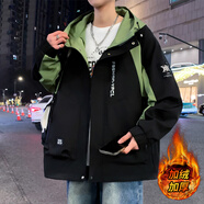 柏樂(lè )迪青少年春秋季潮牌外套12歲男孩初中學(xué)生帥氣夾克15胖大童男裝上衣 617黑綠（加絨加厚）高品質(zhì) 160 L(85-100斤左右)