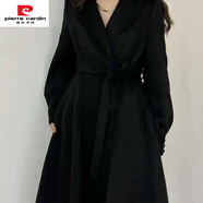 皮爾卡丹（pierre cardin）感A字雙面時(shí)尚大衣女中長(cháng)款收腰墊肩大裙擺赫本風(fēng)感外套 純黑色 M 125斤-135斤