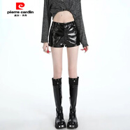 皮爾卡丹（pierre cardin）2025秋冬新款高腰顯瘦包臀短褲黑色A字PU皮褲小個(gè)子熱褲外穿女裝 黑色 5531 XS 建議80-89斤
