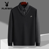 花花公子（PLAYBOY）花花公子爸爸冬裝毛衣加絨加厚中年男士冬季保暖打底衫中老年?duì)敔?8005黑色加絨 L