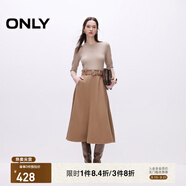 ONLY2025秋季新款修身針織牛仔拼接圓領(lǐng)七分袖連衣裙女|125142006 H5Z沙丘色 S
