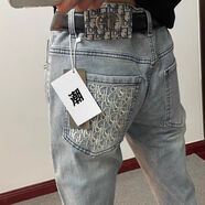 秋季新款刺繡貓頭牛仔褲男網(wǎng)紅潮牌百搭修身彈力小腳直筒長(cháng)褲 淺藍刺繡D字母888高質(zhì)量 28 28