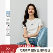 梵希蔓白色正肩短袖T恤女2025年夏新款修身顯瘦別致印花短款上衣 M7367 米白色 M