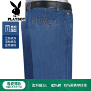 花花公子（PLAYBOY）天絲牛仔褲男寬松夏季薄款直筒商務(wù)冰涼絲免燙中年男褲子 1668-1淺牛仔藍 31