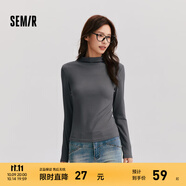 森馬（Semir）長(cháng)袖t恤女短款半高領(lǐng)薄絨輕暖打底衫2024冬新款純色修身抓絨內搭 灰色調00322 XL