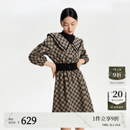 VEROMODA連衣裙秋季新款收腰翻領(lǐng)格紋七分袖假兩件3361015 黑色 160/80A/S