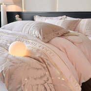 水星系列秋冬季輕奢牛奶絨四件套寶寶絨加厚保暖被套刺繡床品嬰兒床單用品 羅威粉 1.8m床笠款四件套被套200*230