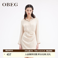 OBEG歐碧倩新復(fù)古回潮春時(shí)尚優(yōu)雅抽褶修身連衣裙贈(zèng)腰帶50461532 淺米 M /165/38