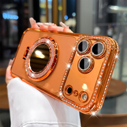 BIOFEYNOR奢華閃鉆適用蘋(píng)果17ProMax手機殼2025新款iPhone16透明高級感女15補妝鏡子磁吸支架14鏡頭全包防摔 鏡子支架【星宇橙】 奢華邊框鑲鉆 iPhone 17 Pro