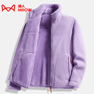 貓人（MiiOW）搖粒絨外套女男情侶抓絨衣加絨冬加厚羊羔絨雙面穿衛衣保暖珊瑚絨 ZZ22028香芋紫-女 L