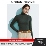 UR秋冬新款女裝純色打底修身立領(lǐng)長袖針織衫UWB940010 深綠 XS