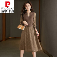 皮爾卡丹（pierre cardin）韓國氣質名媛針織連衣裙2025秋冬新款時尚燈籠袖假兩件長款毛衣裙 咖色 均碼