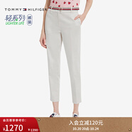 TOMMY HILFIGER【輕彈感】25女裝四季款條紋腰帶彈力直筒修身九分褲休閑褲 【九分】淺米色AF4 （腰帶隨機(jī)） 38