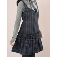 天啟世紀可可森林 復古文藝格雷系蝴蝶結上衣格紋無(wú)袖連衣裙穿搭秋冬 藏青格色 連衣裙【單】 XL