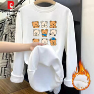 皮爾卡丹（pierre cardin）加絨白色打底衫女秋冬內搭2025新款大碼寬松純棉磨毛長(cháng)袖t恤上衣 3867白色(不倒絨加厚) XL 130-150斤