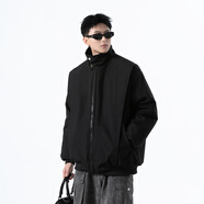 OEMG  美式咖色夾棉加厚皮衣外套男士秋冬季飛行夾克潮牌寬松棒球服 DY2485黑色 【夾克款】 XL [建議110-130斤]