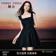 糖力【商場(chǎng)同款】甜美少女 夏季新款荷葉邊百褶吊帶連衣裙女 黑色 XL