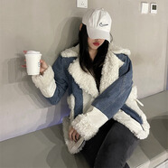 妹丫2025仿羊羔毛絨棉衣棉服女冬設計感小個(gè)子加厚牛仔外套女ins港風(fēng) 藍色 M