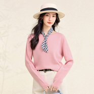 春竹100%綿羊毛半高領(lǐng)無(wú)縫羊毛衫基礎百搭簡(jiǎn)約純色針織打底衫毛衣女 淺粉（一字領(lǐng)） M ( 95CM）