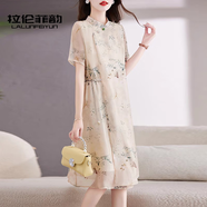 拉倫菲韻意式高端品牌新中式連衣裙女2025夏季新款氣質(zhì)顯瘦改良國風(fēng)旗袍裙 杏色 L