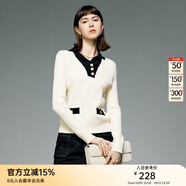 顏域復(fù)古翻領(lǐng)針織衫女2024新款冬季氣質(zhì)美拉德短上衣長(zhǎng)袖慵懶毛衣 米白 S/36