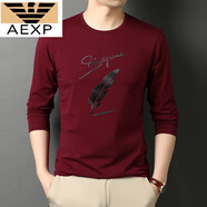 AX阿瑪尼2025新款男士純棉長袖t恤秋冬印花圓領(lǐng)衛(wèi)衣加絨打底衫上衣 酒紅675 3XL 185(體重170-185斤)