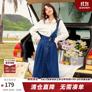 兩三事復(fù)古牛仔背帶裙女2025春季新款冬季新款牛仔裙半身裙裙子一人相伴 牛仔藍(lán)（小個(gè)子） M