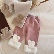 葉余女童兔耳朵加絨打底褲2024冬季寶寶一體絨加厚羊羔絨外穿保暖褲子 粉色兔耳朵褲 80 cm