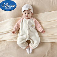 迪士尼（Disney）嬰兒冬季加厚連體衣寶寶保暖長袖哈衣兒童加絨加棉衣新生兒外出服 粉色 加厚加絨拼接連體 73cm