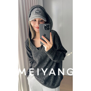 美洋（MEIYANG）星河二號針織衫 銀絲珠片簡(jiǎn)約百搭連帽寬松毛衣V領(lǐng)亮片冬季新款 黑色 L