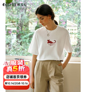 Olrain歐芮兒白色寬松T恤女夏季2025新款珠片繡休閑寬松短袖上衣 珍珠白 XL