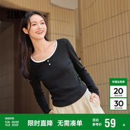 森馬（Semir）長(cháng)袖T恤女短款撞色打底衫簡(jiǎn)約風(fēng)秋季假兩件修身衣服101524101005