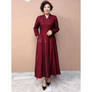 映棠氣質(zhì)媽媽減齡長裙秋冬洋氣婚宴禮服大碼寬松顯瘦長款過膝連衣裙女 8815#大擺連衣裙酒紅色 XL建議90-110斤 均碼