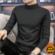 洋客高端純色長袖t恤男士半高領打底衫棉秋衣內(nèi)搭新款秋裝加絨上衣潮 黑色 （加絨款） XL 【適合135-150斤】
