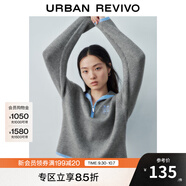 UR2025秋季新款女裝學(xué)院風(fēng)撞色刺繡翻領(lǐng)拉鏈針織衫UYY950018 冷灰 S