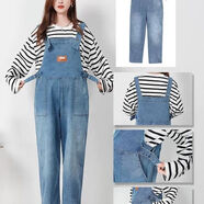 孕婦裝背帶褲孕婦褲秋冬款胖人可調節軟牛仔棉質(zhì)加絨加肥加大碼 藍色背帶褲(牛仔單層) 4XL (190-210斤)