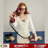 UNIFREE【秋裝新品】長袖針織連衣裙娃娃領(lǐng)復(fù)古純欲收腰包臀裙子 杏色 M