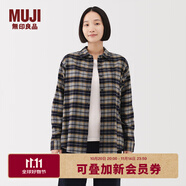 無印良品（MUJI） 女式 法蘭絨 襯衫領(lǐng) 長袖襯衫女士襯衣內(nèi)搭上衣純棉秋季新品女裝 中灰色格紋 M （160/84A）