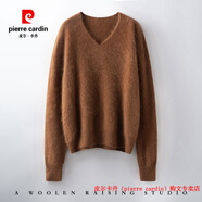 皮爾卡丹（pierre cardin）品牌高檔輕奢拉絨工藝V領(lǐng)簡(jiǎn)約羊毛衫女春秋長(zhǎng)袖套頭打底毛衣針織 品牌高端新品-焦糖色 M