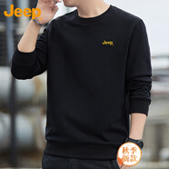 吉普（JEEP）美國正品高端圓領(lǐng)T恤衛(wèi)衣男裝春秋季休閑運(yùn)動(dòng)內(nèi)搭打底衫上衣秋冬 20616黑色【長袖】 常規(guī) 【專柜同款】 XL 【適合145斤左右】