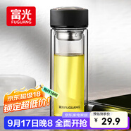 富光 男女士雙層玻璃杯 水杯 支持團(tuán)購定制 304杯子泡茶杯400ML黑